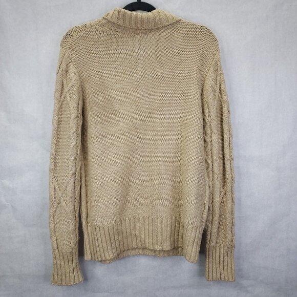 Cupcakes & Cashmere Turtleneck Women's Large Cable Knit Sweater Oatmeal Beige - Picture 5 of 10